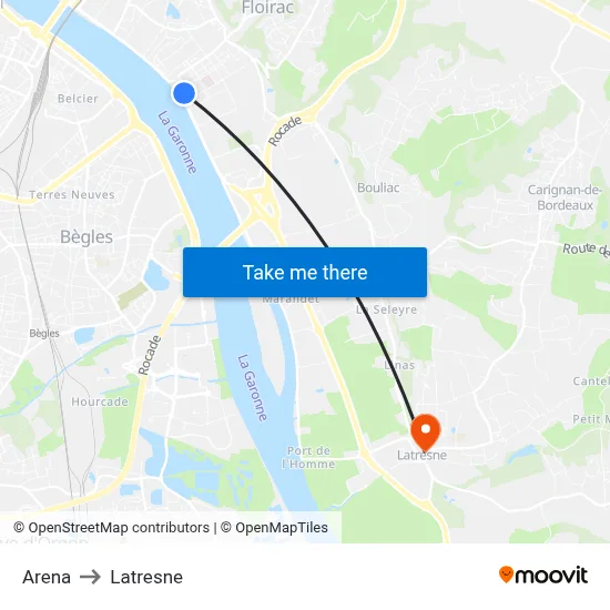 Arena to Latresne map