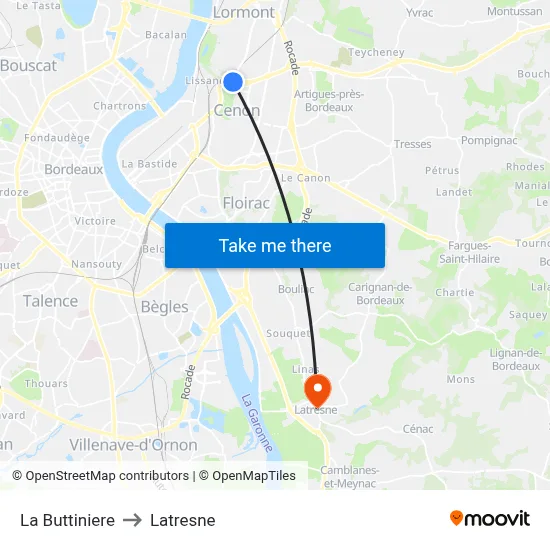 La Buttiniere to Latresne map
