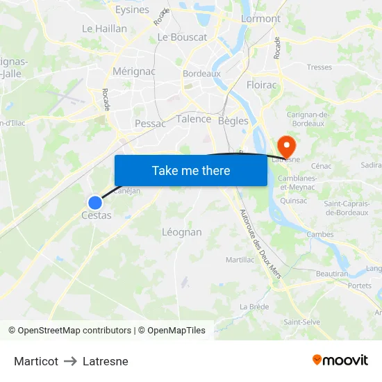 Marticot to Latresne map