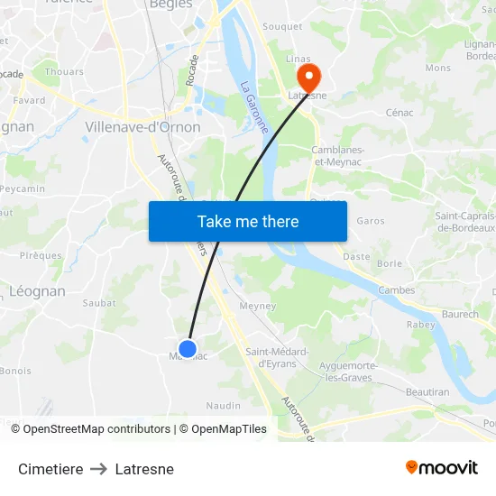 Cimetiere to Latresne map