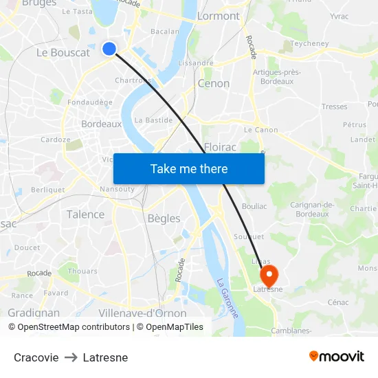 Cracovie to Latresne map