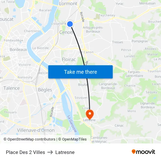 Place Des 2 Villes to Latresne map