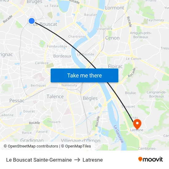 Le Bouscat Sainte-Germaine to Latresne map