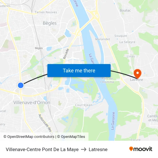 Villenave-Centre Pont De La Maye to Latresne map