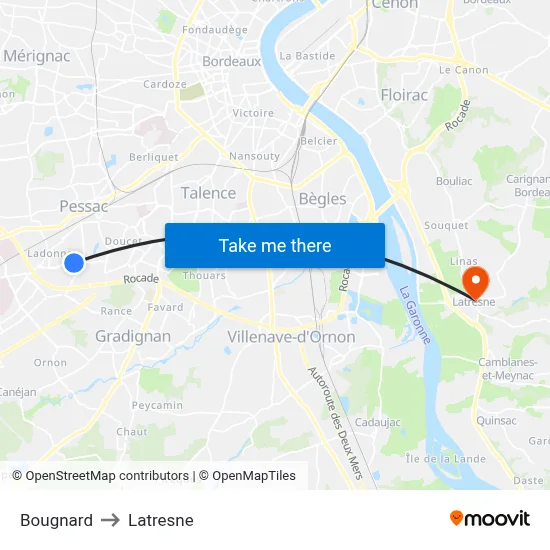 Bougnard to Latresne map