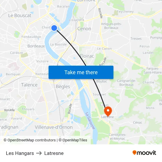 Les Hangars to Latresne map