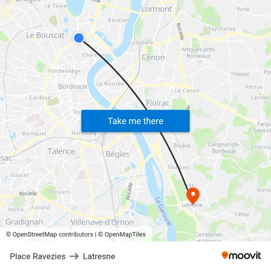 Place Ravezies to Latresne map