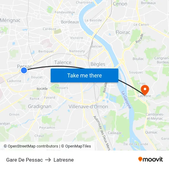 Gare De Pessac to Latresne map