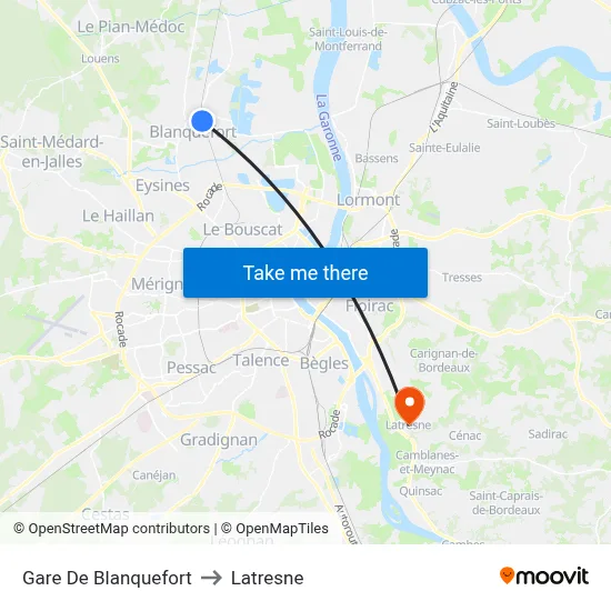 Gare De Blanquefort to Latresne map