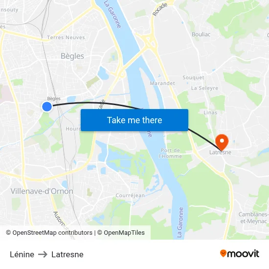 Lénine to Latresne map