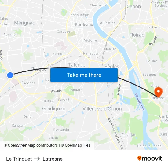 Le Trinquet to Latresne map