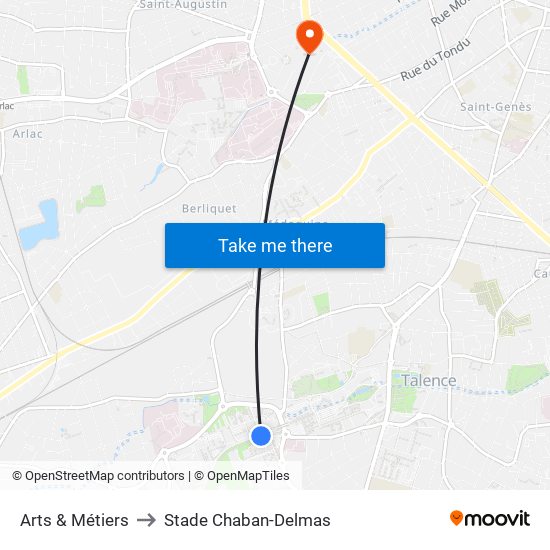 Arts & Métiers to Stade Chaban-Delmas map