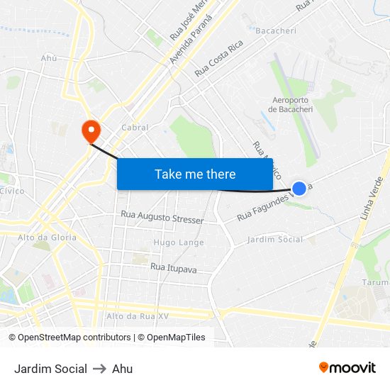 Jardim Social to Ahu map