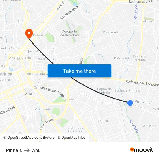 Pinhais to Ahu map