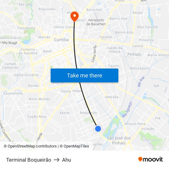 Terminal Boqueirão to Ahu map