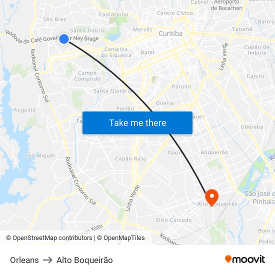Orleans to Alto Boqueirão map