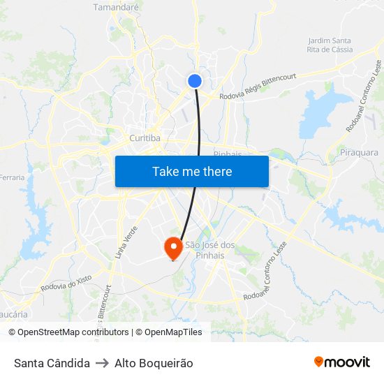 Santa Cândida to Alto Boqueirão map