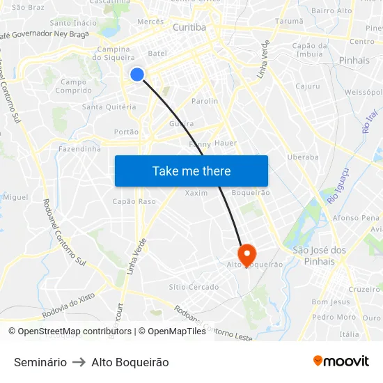 Seminário to Alto Boqueirão map