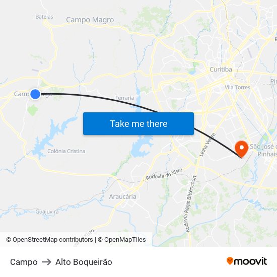 Campo to Alto Boqueirão map