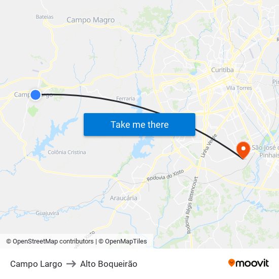 Campo Largo to Alto Boqueirão map