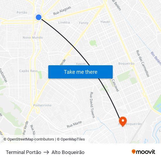 Terminal Portão to Alto Boqueirão map