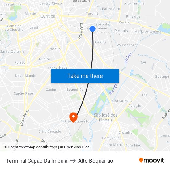 Terminal Capão Da Imbuia to Alto Boqueirão map