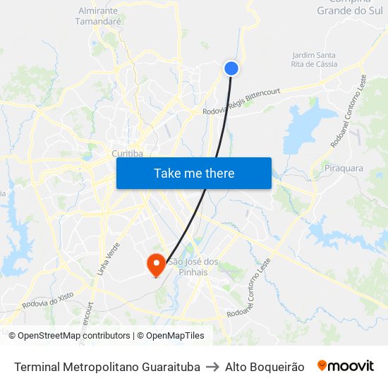 Terminal Metropolitano Guaraituba to Alto Boqueirão map