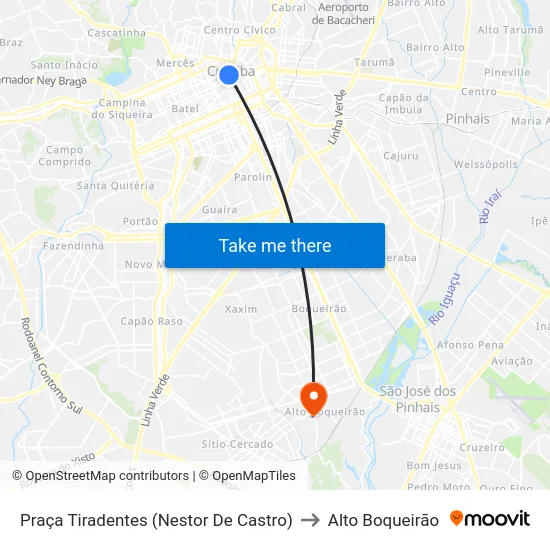 Nestor de Castro to Alto Boqueirão map