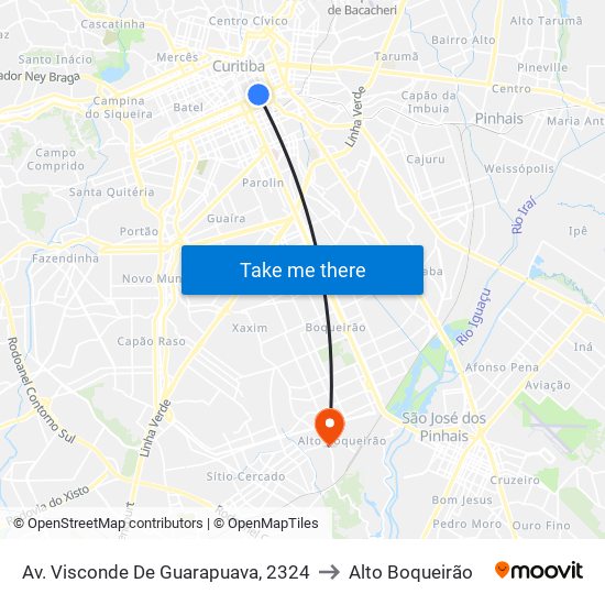 Av. Visconde De Guarapuava, 2324 to Alto Boqueirão map