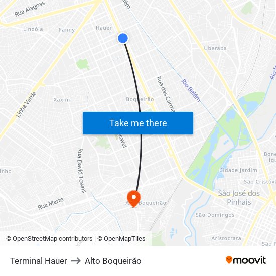 Terminal Hauer to Alto Boqueirão map