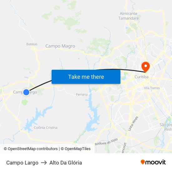 Campo Largo to Alto Da Glória map