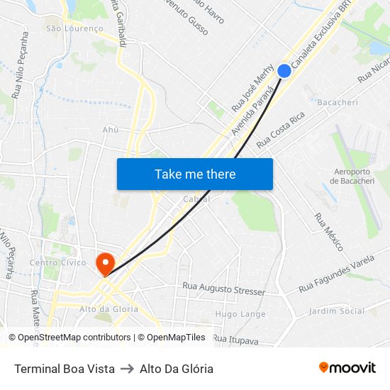 Terminal Boa Vista to Alto Da Glória map