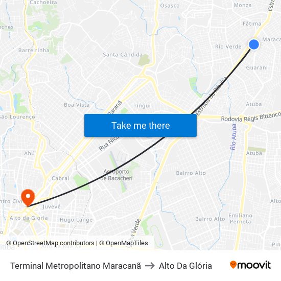 Terminal Metropolitano Maracanã to Alto Da Glória map