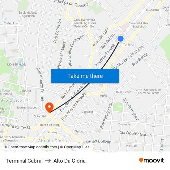 Terminal Cabral to Alto Da Glória map