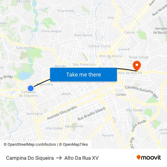 Campina Do Siqueira to Alto Da Rua XV map