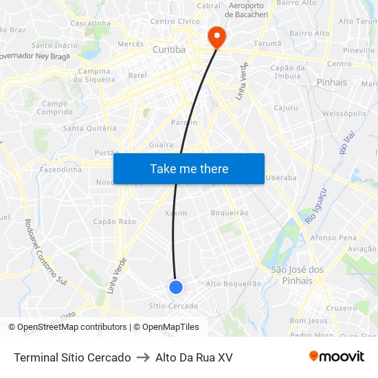 Terminal Sítio Cercado to Alto Da Rua XV map