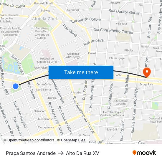 Praça Santos Andrade to Alto Da Rua XV map