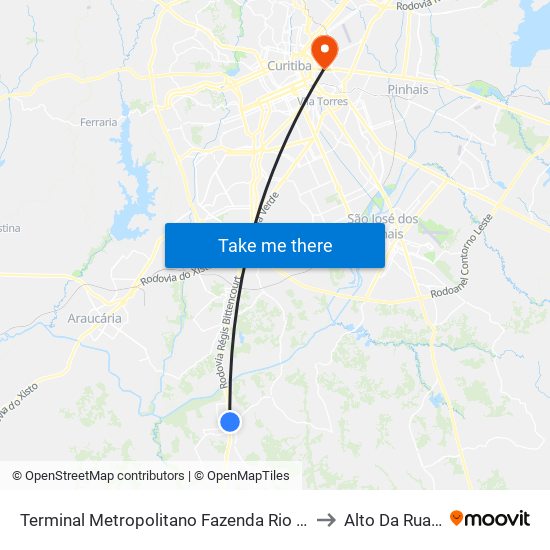 Terminal Metropolitano Fazenda Rio Grande to Alto Da Rua XV map