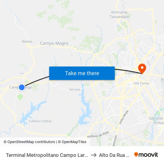 Terminal Metropolitano Campo Largo to Alto Da Rua XV map