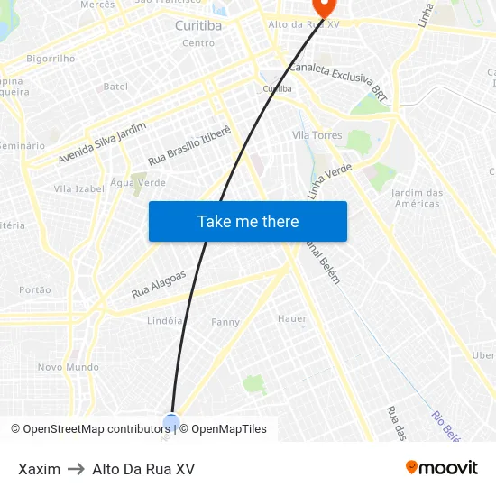 Xaxim to Alto Da Rua XV map