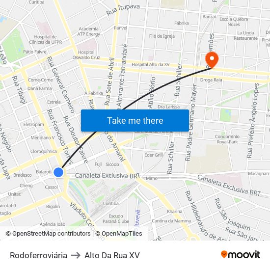 Rodoferroviária to Alto Da Rua XV map