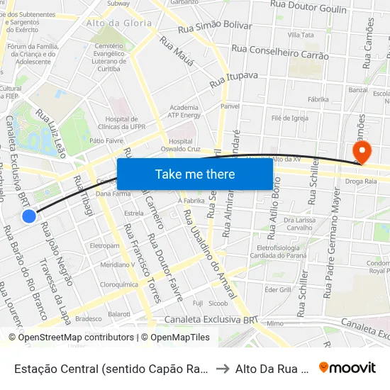Estação Central (sentido Capão Raso) to Alto Da Rua XV map