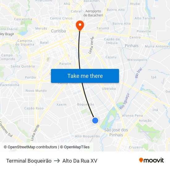 Terminal Boqueirão to Alto Da Rua XV map