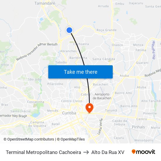 Terminal Metropolitano Cachoeira to Alto Da Rua XV map
