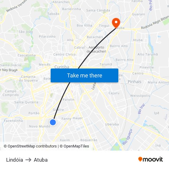 Lindóia to Atuba map