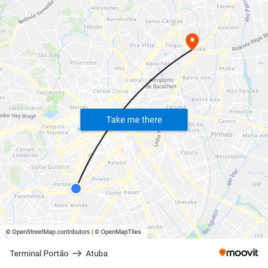 Terminal Portão to Atuba map