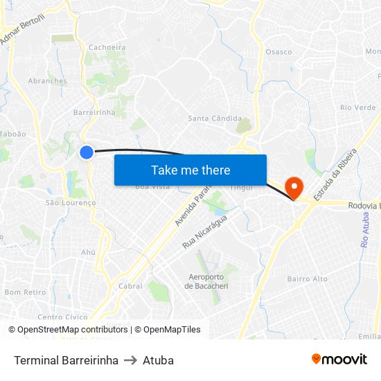 Terminal Barreirinha to Atuba map