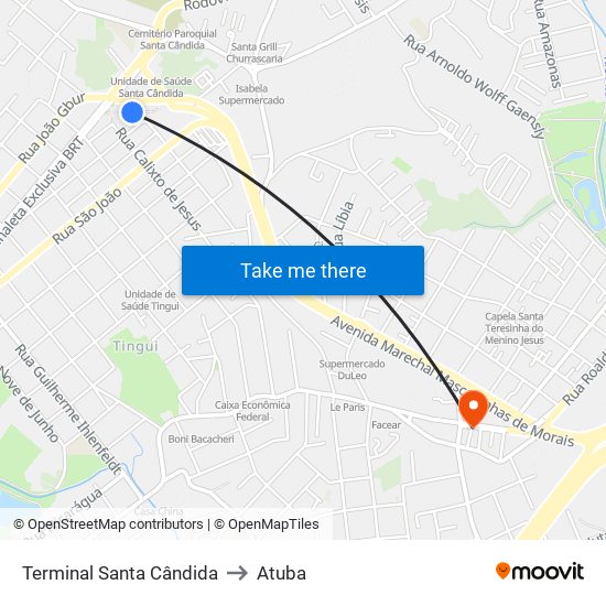 Terminal Santa Cândida to Atuba map