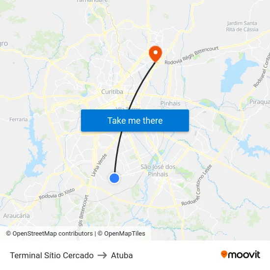 Terminal Sítio Cercado to Atuba map