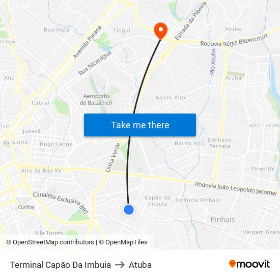 Terminal Capão Da Imbuia to Atuba map